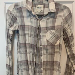 Mudd Long Sleeve Flannel Button Down Gray & White with Pink Accent- Size S